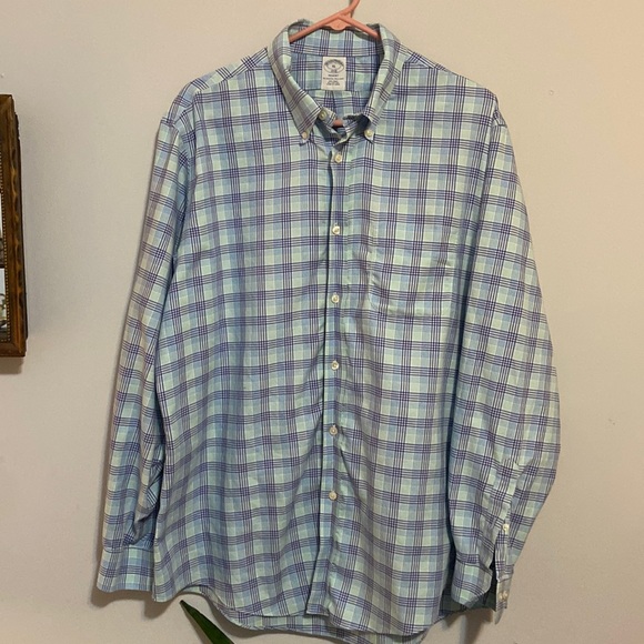 Brooks Brothers 1818 REGENT Gingham Check Long Sleeve Cotton Check Shirt, Men's Size XL cotton blue type Vintage Second Hand main image 1
